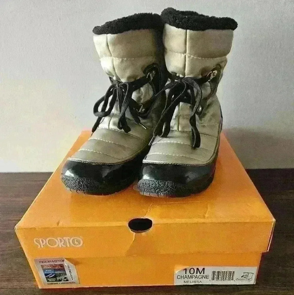 Sporto Quilted Champagne Nylon Winter Bootie with Faux Fur Lining Size 10 - Picture 10 of 11